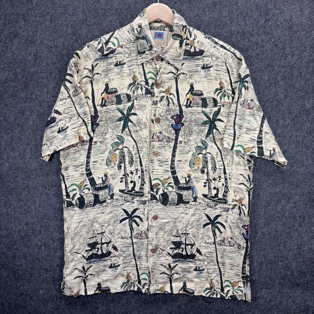 Kahala Silk Hawaiian Shirt Men's Small Aloha Short Sleeve Rum Jungle Print